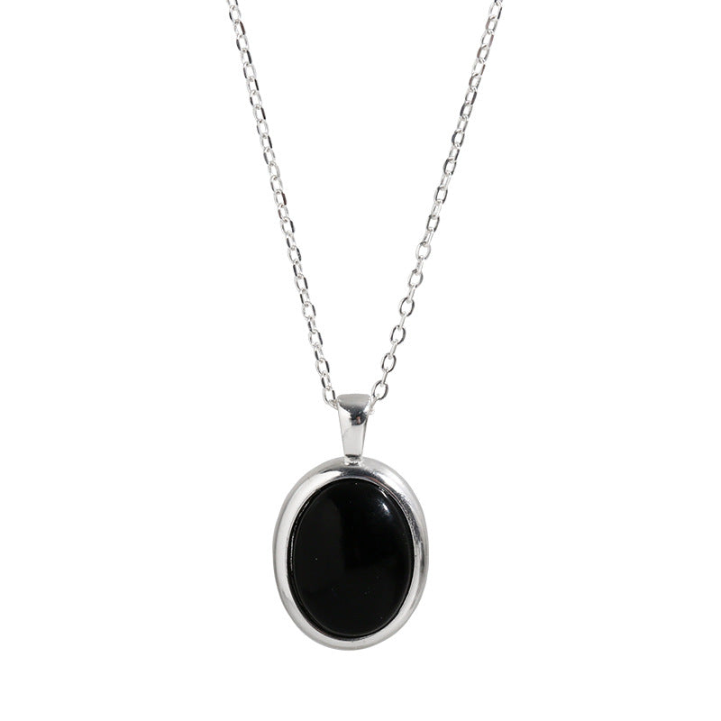 s925 Sterling Silver Black Onyx Pendant Necklace For Women's Summer Light Luxury Niche Clavicle High-Level Design Simple