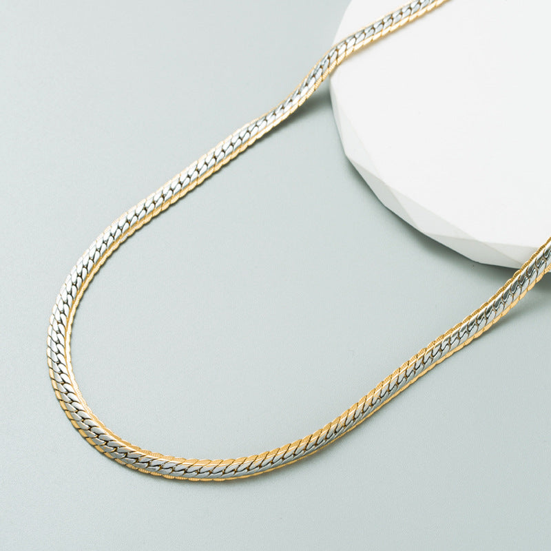 New Titanium Steel Necklace Female Senior Design Sense Two-Color Splicing Collarbone Chain Necklace With Jewelry