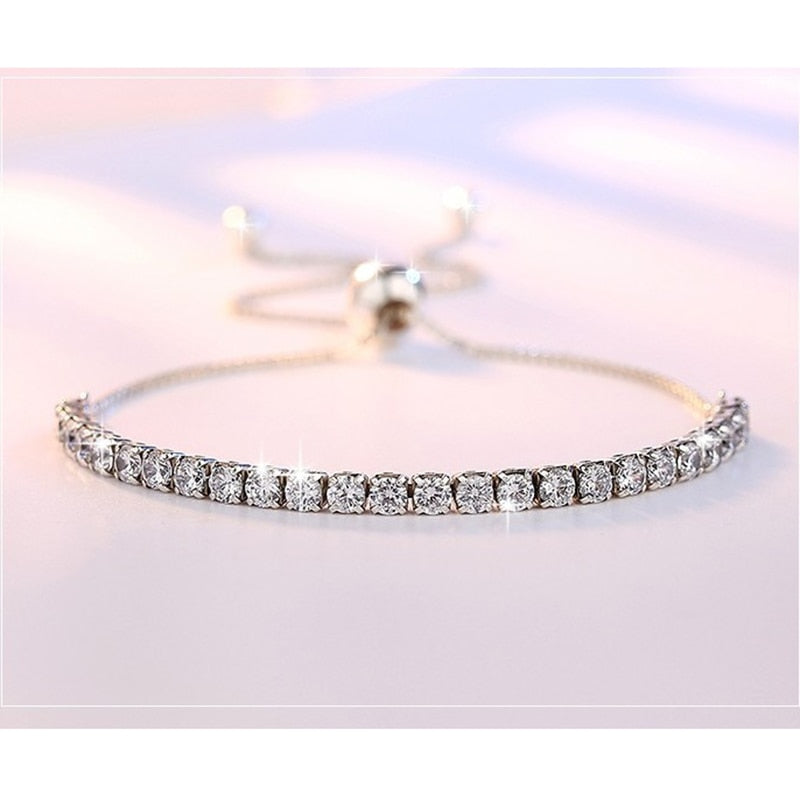 Sterling Silver Sparkling Strand Bracelet Women Link Tennis Bracelet Silver Jewelry VBS4087