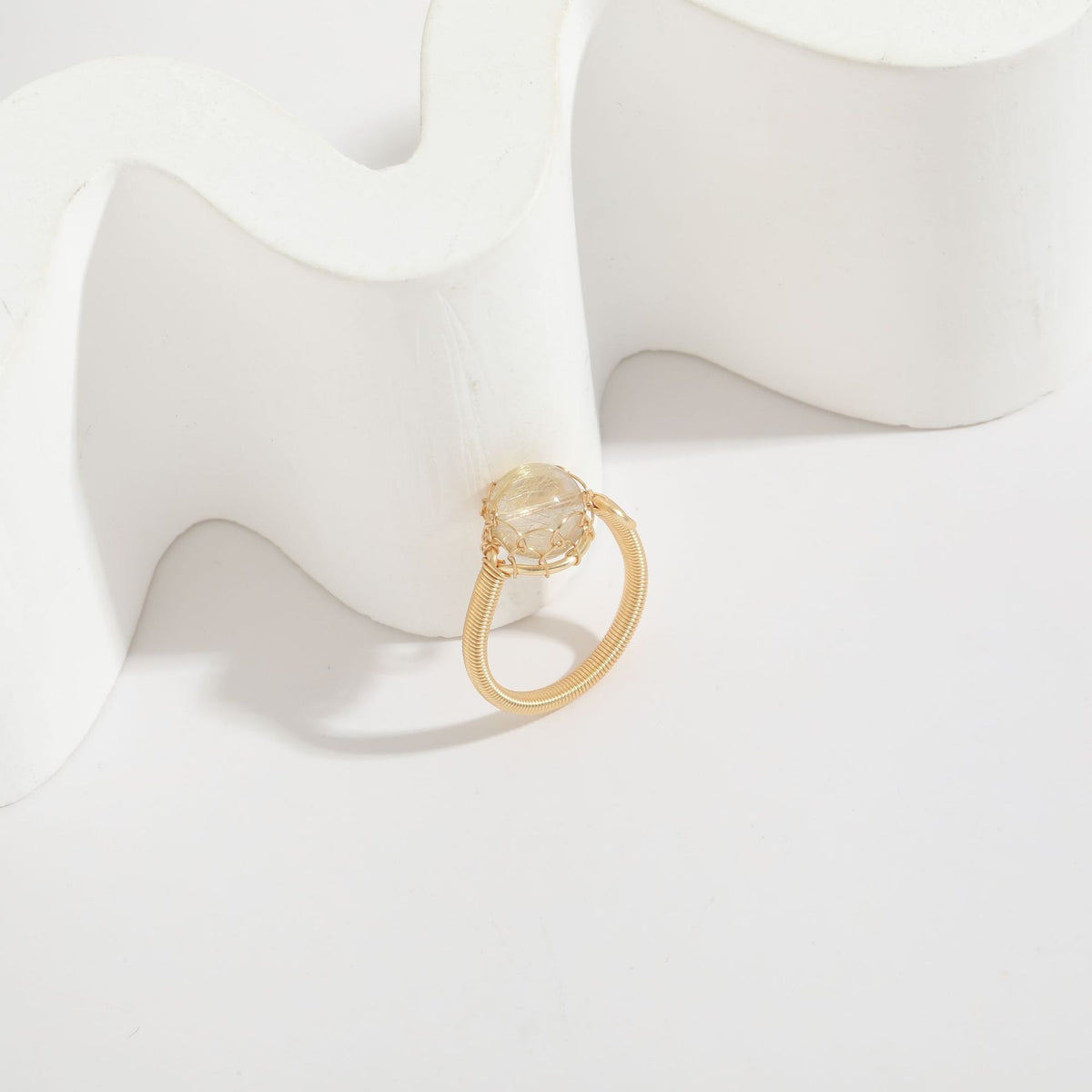 European and American Natural Stone Ring Handmade 4K Gold Wrapped Wire Wound Copper Plated Vintage Plus Natural Stone Ring