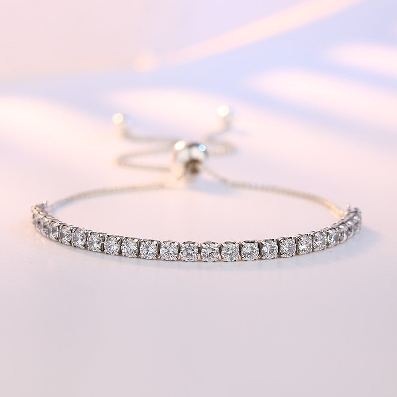 Sterling Silver Sparkling Strand Bracelet Women Link Tennis Bracelet Silver Jewelry VBS4087
