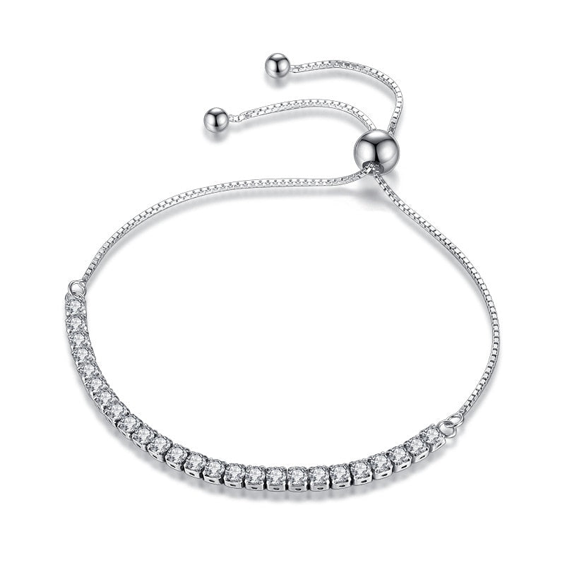 Sterling Silver Sparkling Strand Bracelet Women Link Tennis Bracelet Silver Jewelry VBS4087