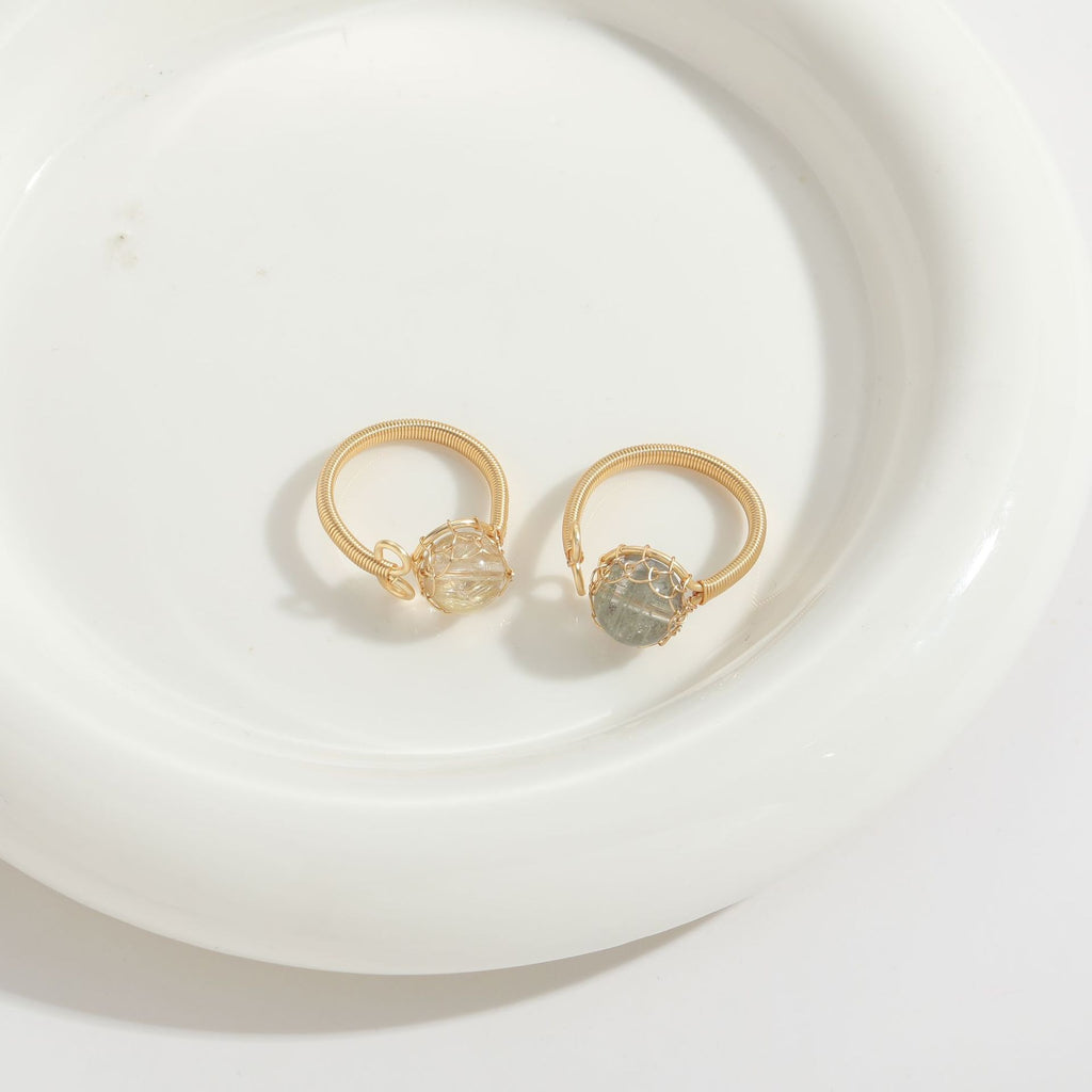European and American Natural Stone Ring Handmade 4K Gold Wrapped Wire Wound Copper Plated Vintage Plus Natural Stone Ring