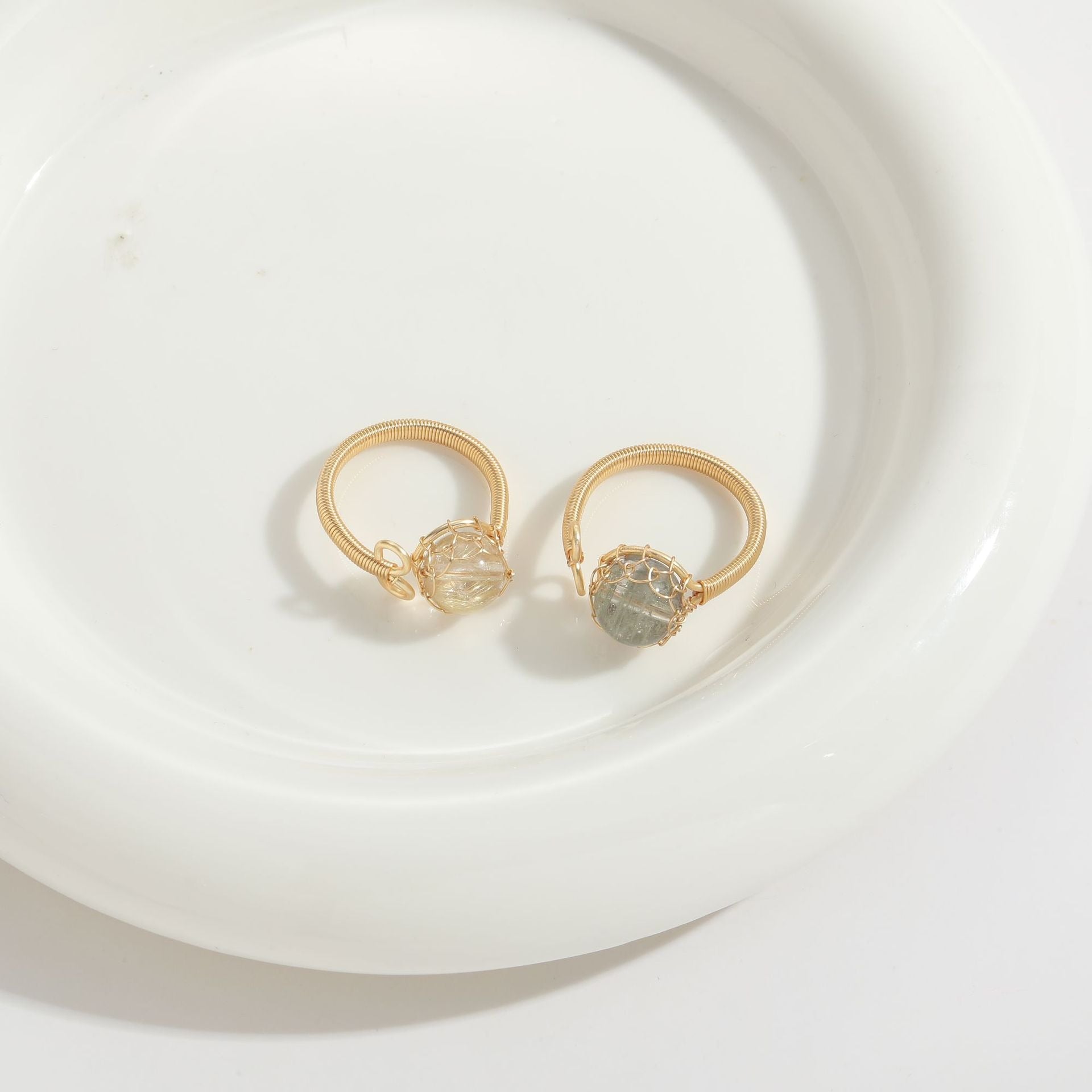 European and American Natural Stone Ring Handmade 4K Gold Wrapped Wire Wound Copper Plated Vintage Plus Natural Stone Ring