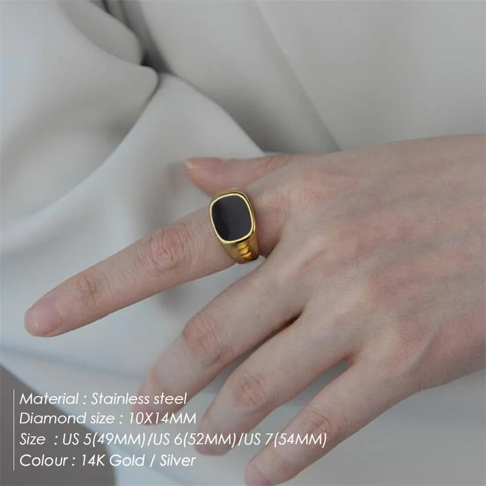 Square Vintage Shell Ladies Ring Stainless Steel White Gold Color Large Chunky Ring Party Jewelry Accessories Gift Dinner