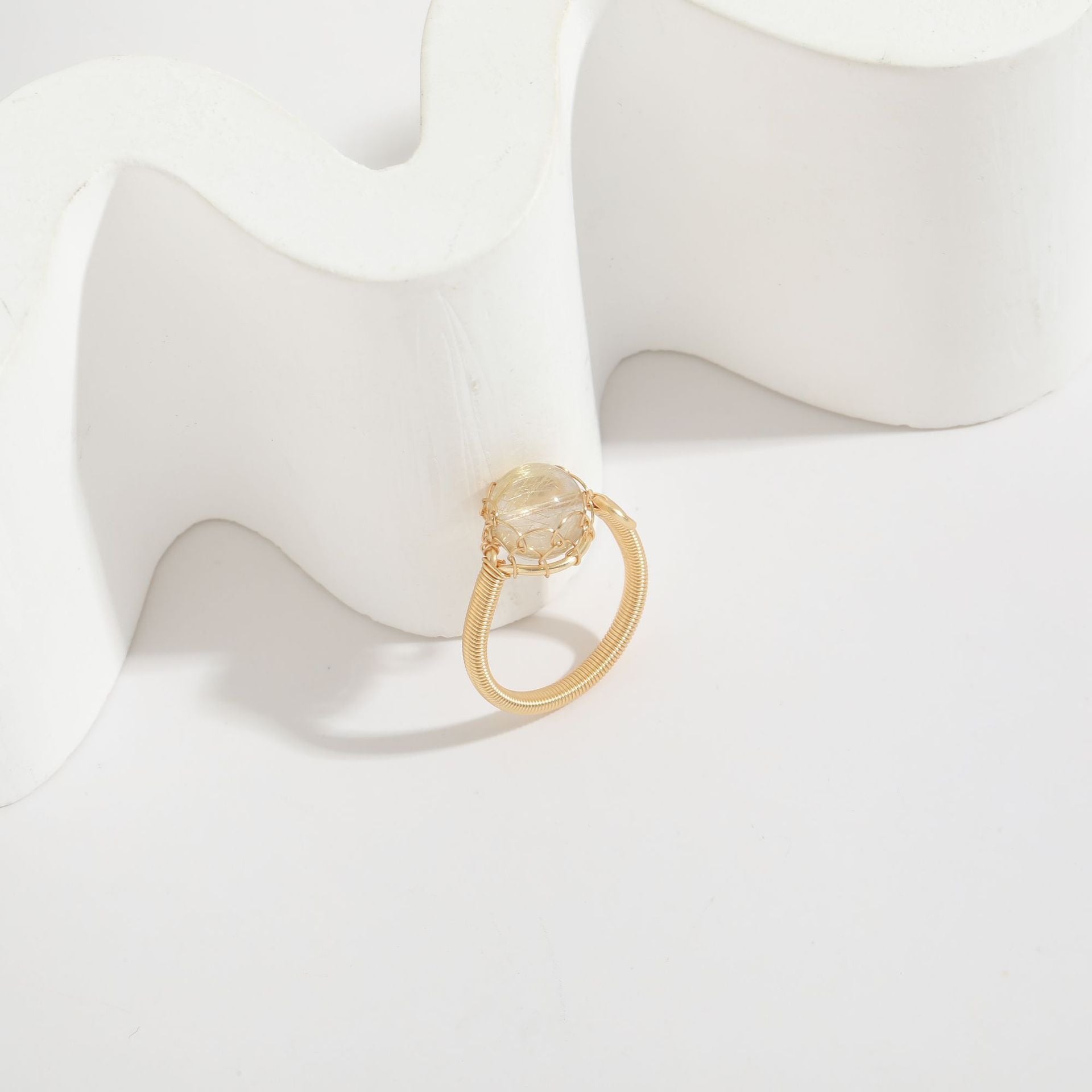 European and American Natural Stone Ring Handmade 4K Gold Wrapped Wire Wound Copper Plated Vintage Plus Natural Stone Ring