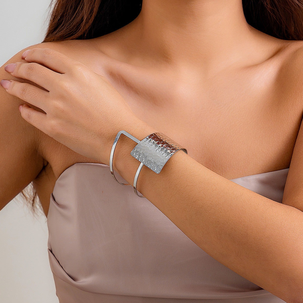 Irregular personality hollow Bracelet geometric water ripple metal wide face bracelet for women