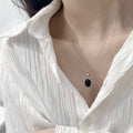 s925 Sterling Silver Black Onyx Pendant Necklace For Women's Summer Light Luxury Niche Clavicle High-Level Design Simple