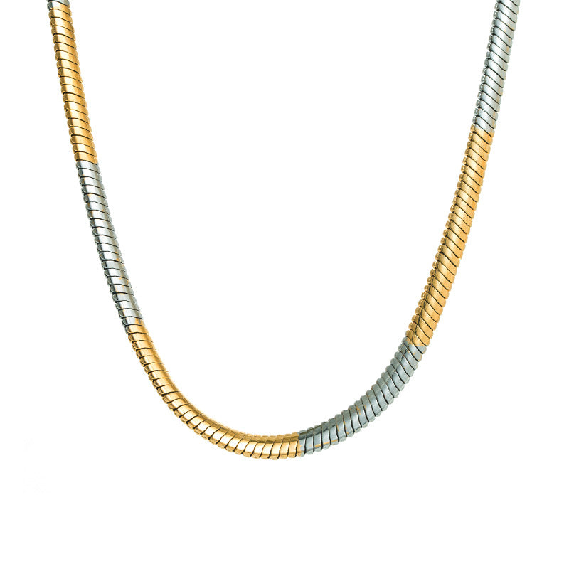 New Titanium Steel Necklace Female Senior Design Sense Two-Color Splicing Collarbone Chain Necklace With Jewelry