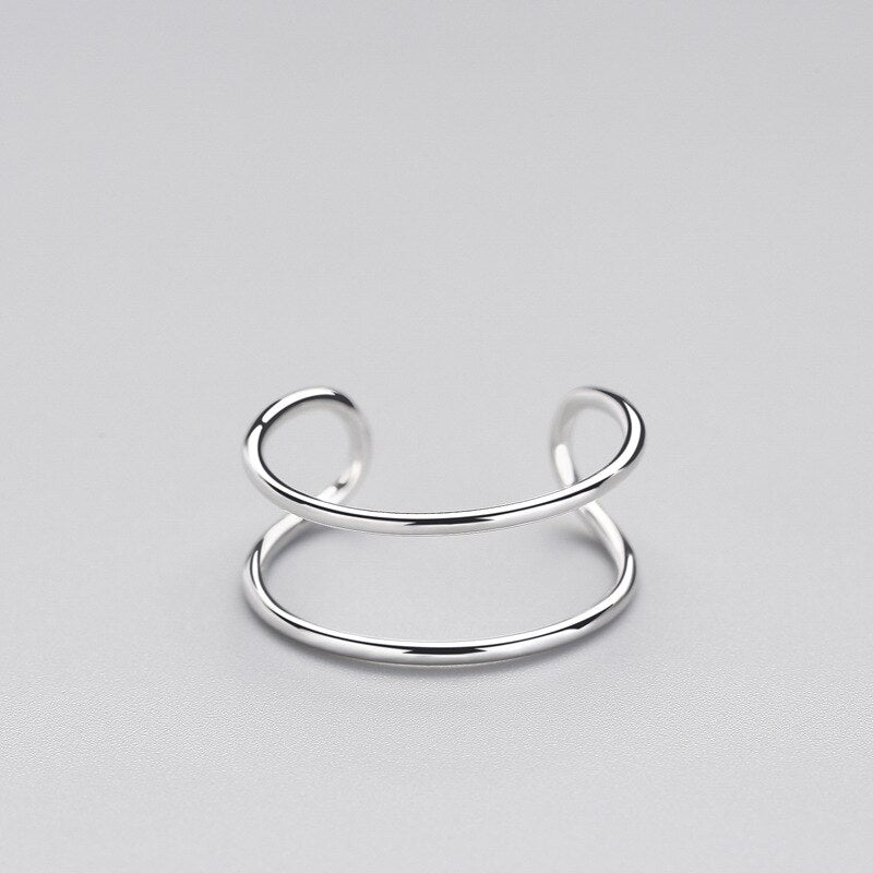 Minimalist Geometric Double line Adjustable Ring Genuine 925 Sterling Silver Trendy Fine Jewelry For Charm Women Bijoux