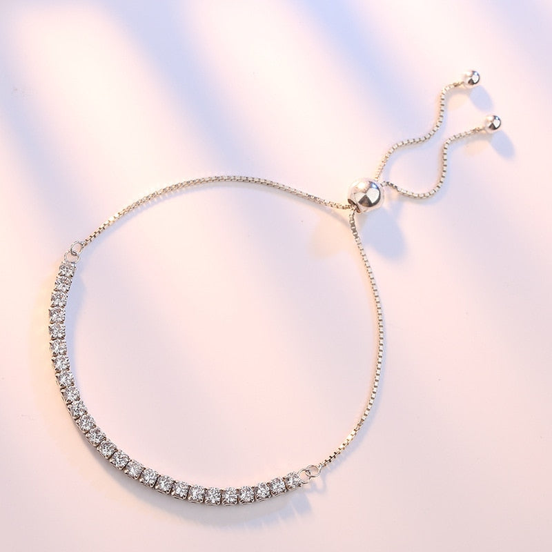 Sterling Silver Sparkling Strand Bracelet Women Link Tennis Bracelet Silver Jewelry VBS4087