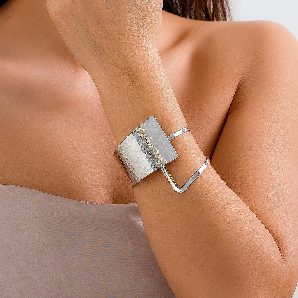 Irregular personality hollow Bracelet geometric water ripple metal wide face bracelet for women