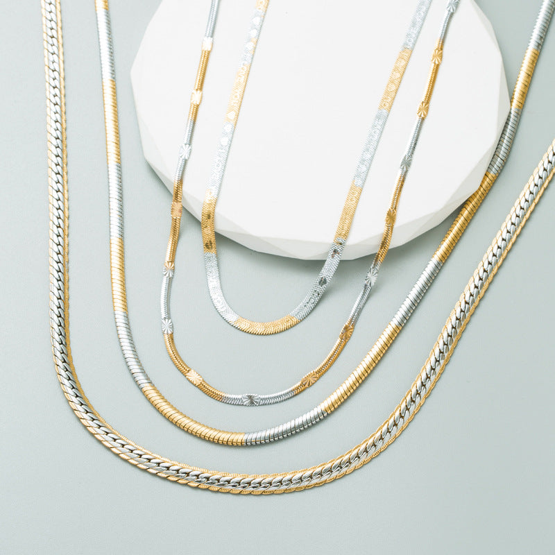 New Titanium Steel Necklace Female Senior Design Sense Two-Color Splicing Collarbone Chain Necklace With Jewelry