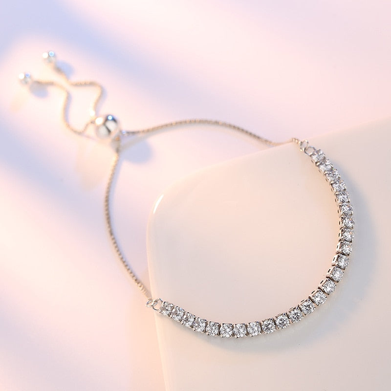 Sterling Silver Sparkling Strand Bracelet Women Link Tennis Bracelet Silver Jewelry VBS4087