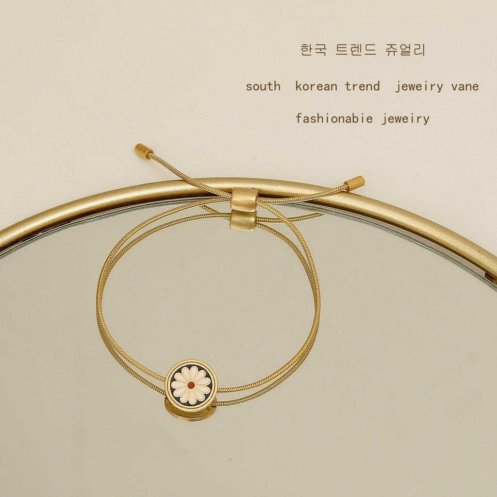 Enamel Daisy Shape Hand Jewelry Female Vintage Bracelet Wind Adjustable Bracelet