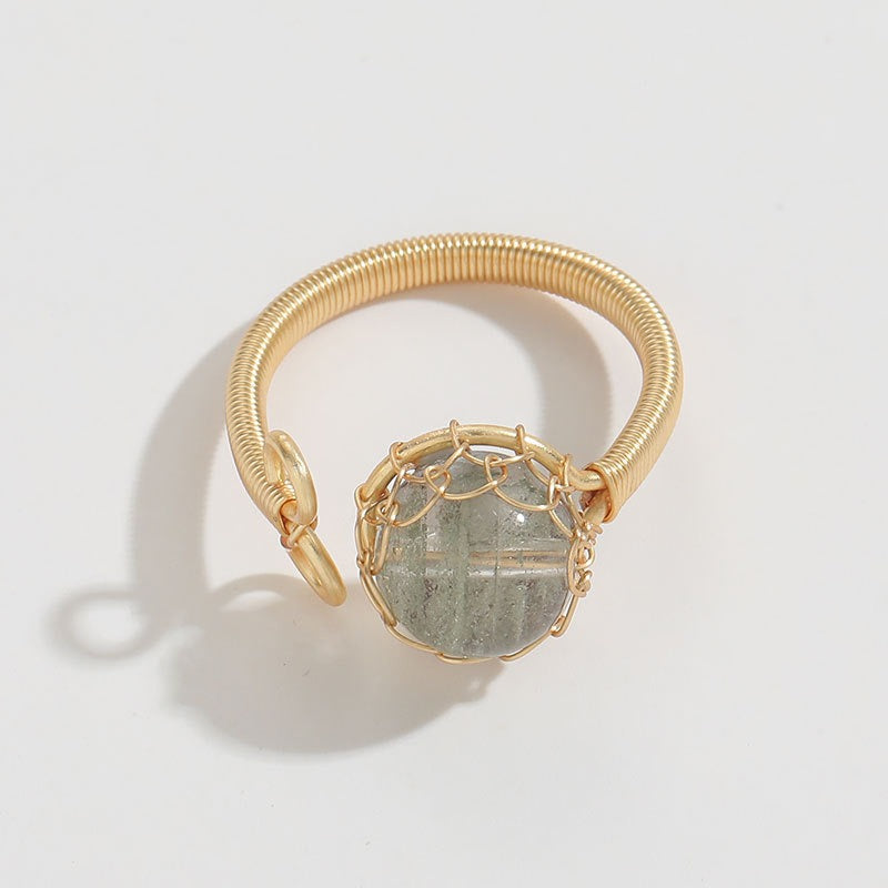 European and American Natural Stone Ring Handmade 4K Gold Wrapped Wire Wound Copper Plated Vintage Plus Natural Stone Ring
