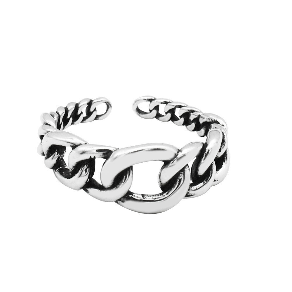 Personalized Retro Heavy Industry Chain Open Ring S925 Sterling Silver Korean Fashion Temperament Ring Index Finger Ring Jewelry Female