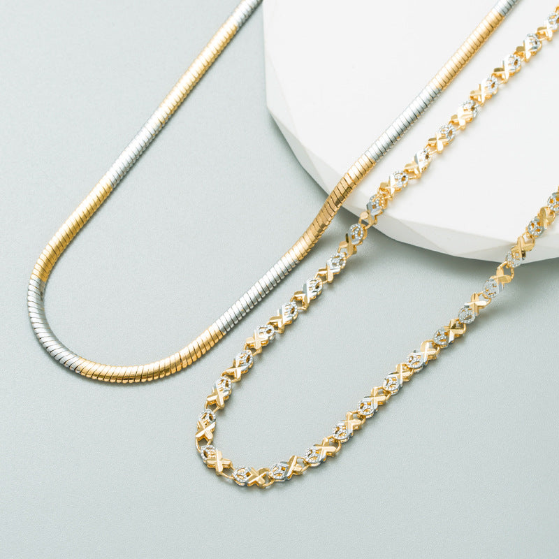 New Titanium Steel Necklace Female Senior Design Sense Two-Color Splicing Collarbone Chain Necklace With Jewelry