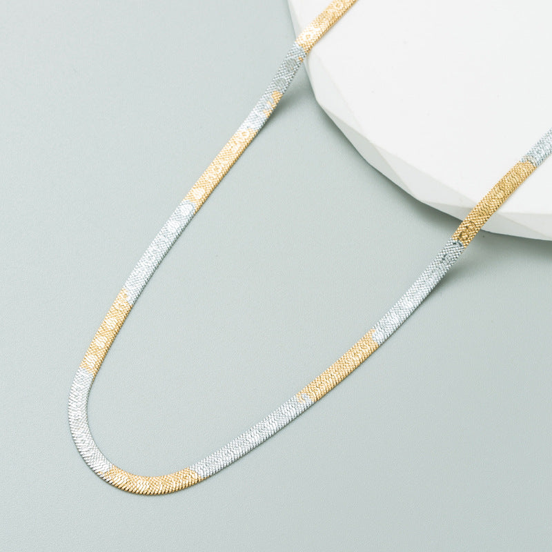 New Titanium Steel Necklace Female Senior Design Sense Two-Color Splicing Collarbone Chain Necklace With Jewelry