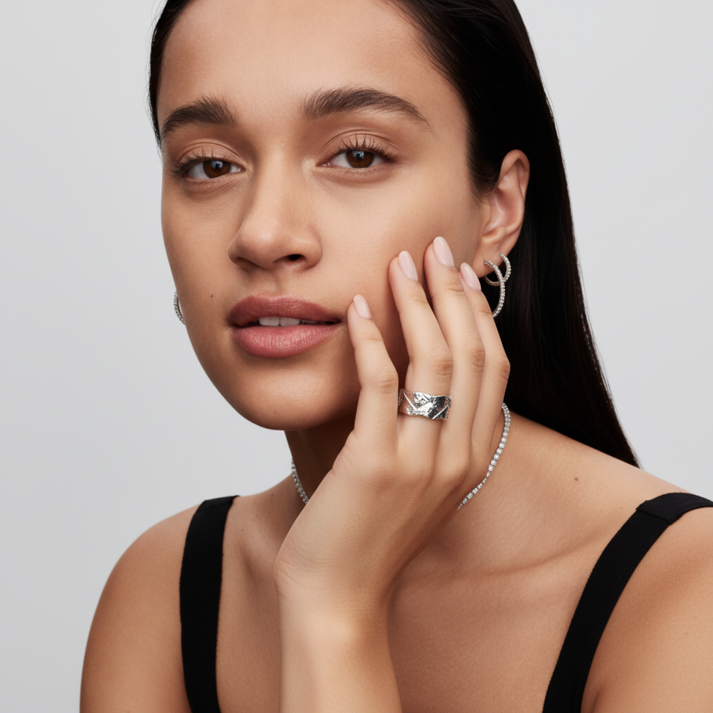 Anel Bague Froissé — modelo rosto visível