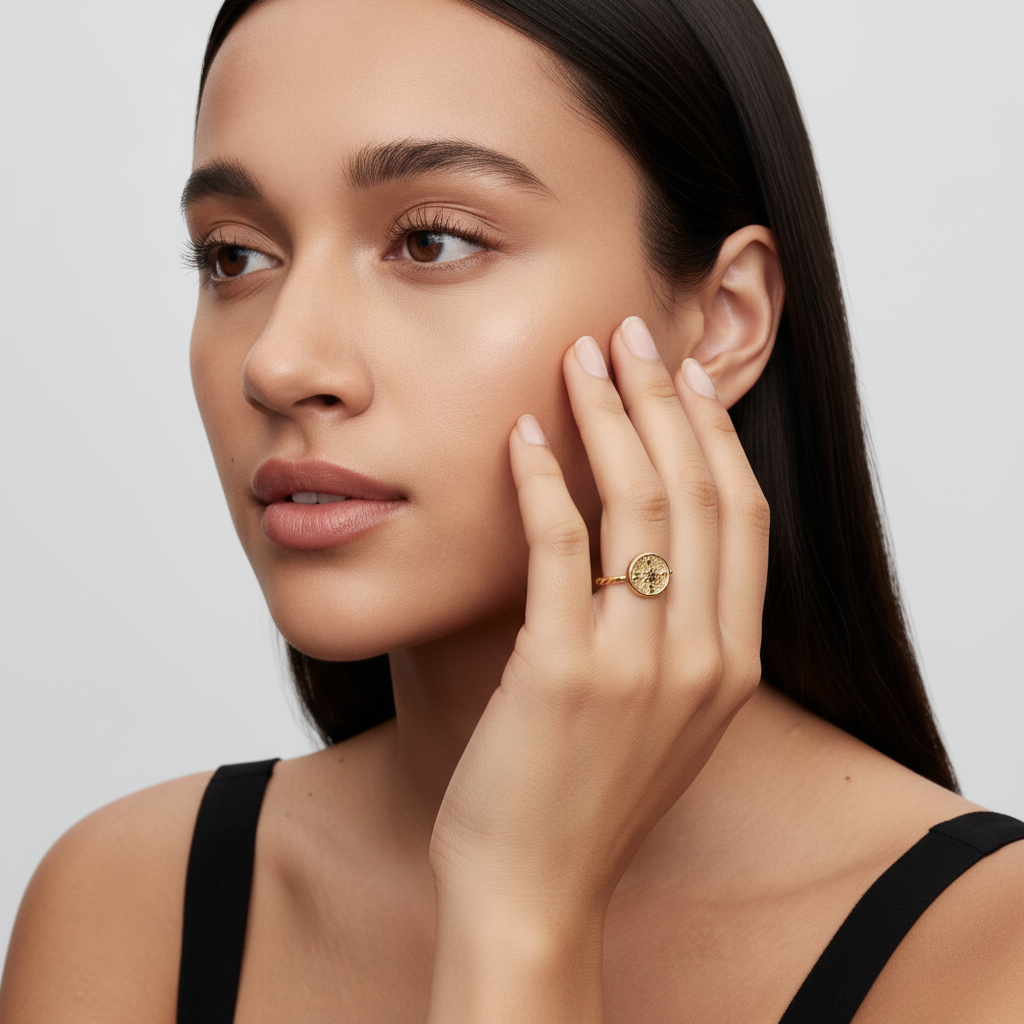 Anel Compass — modelo dourado tamanho correto