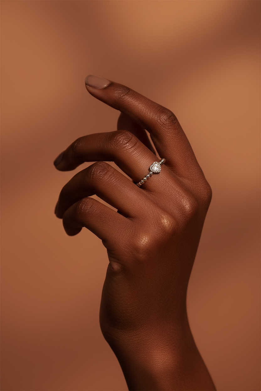 Anel Coração Prata Modelo Negra