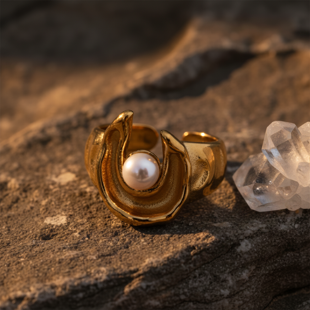Anel Dourado Cristal