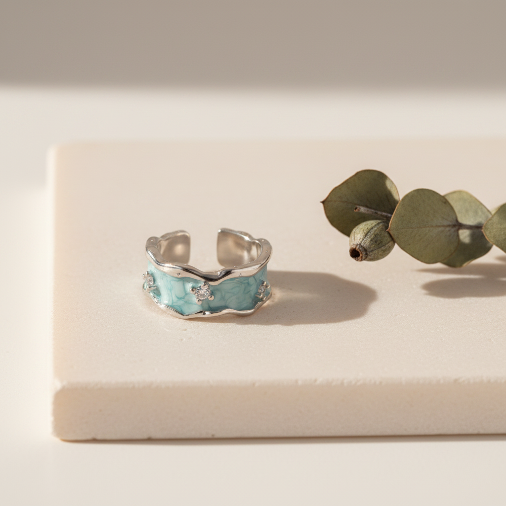 Anel Esmalte Aqua — pedra branca