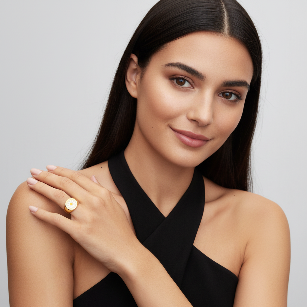 Anel Fleuret — nossa modelo, pose referência