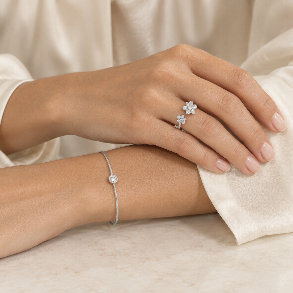 Anel floral combinado com a Pulseira Aube