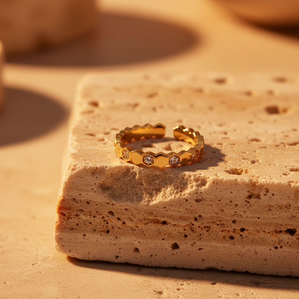 Anel Honeycomb Dourado