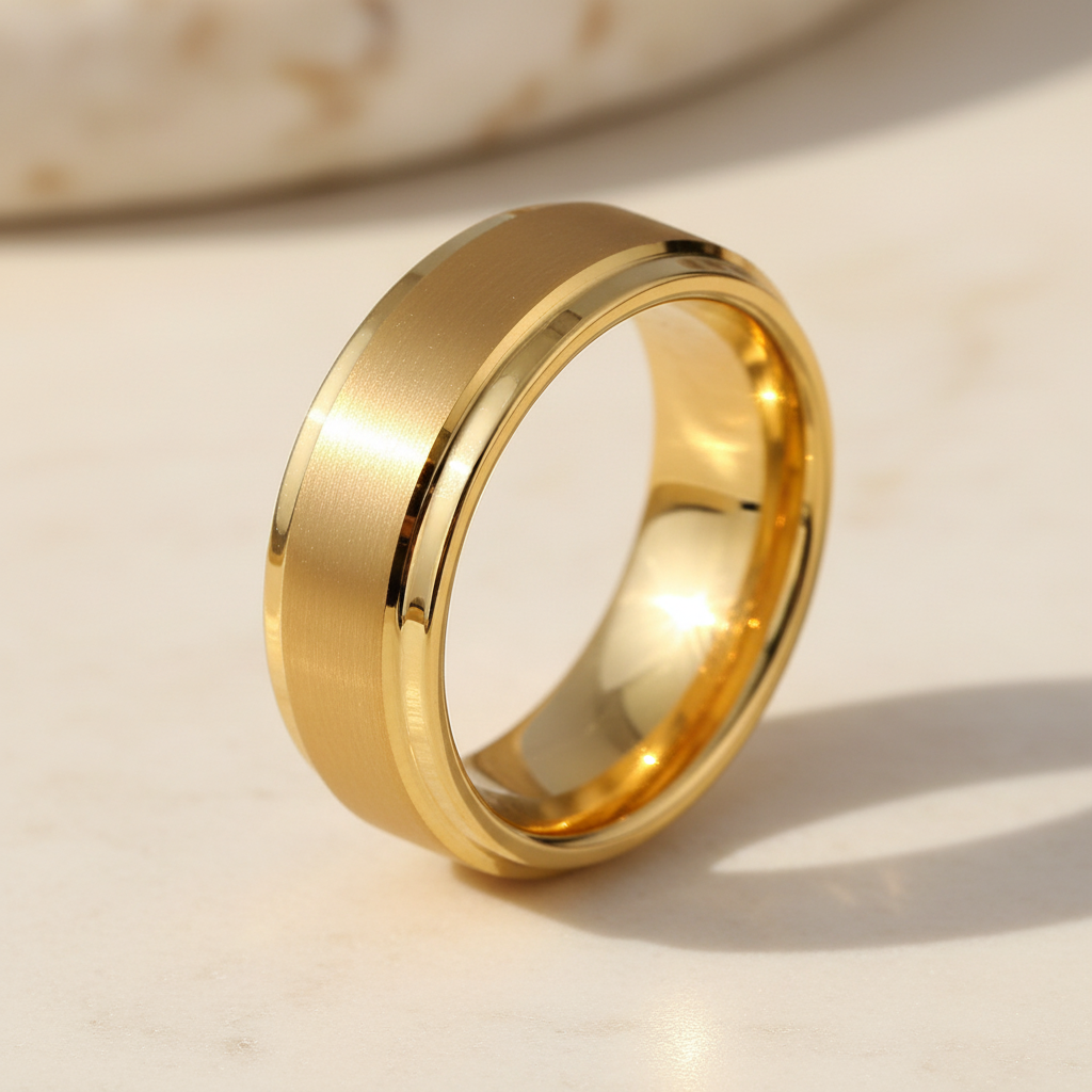 Anel Tungsténio Gold — pedra branca
