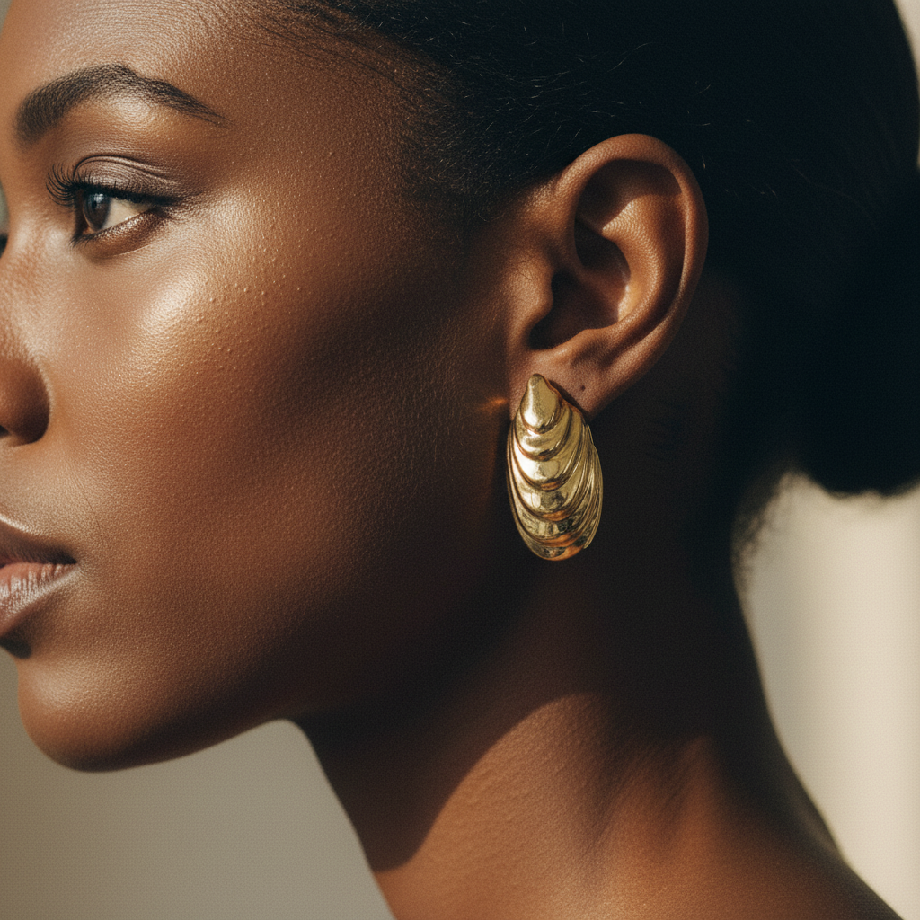 Brinco concha dourado — close-up