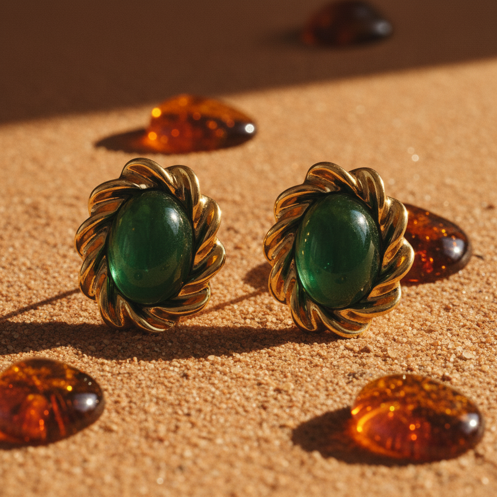 Brinco Verde Cabochão — terracota