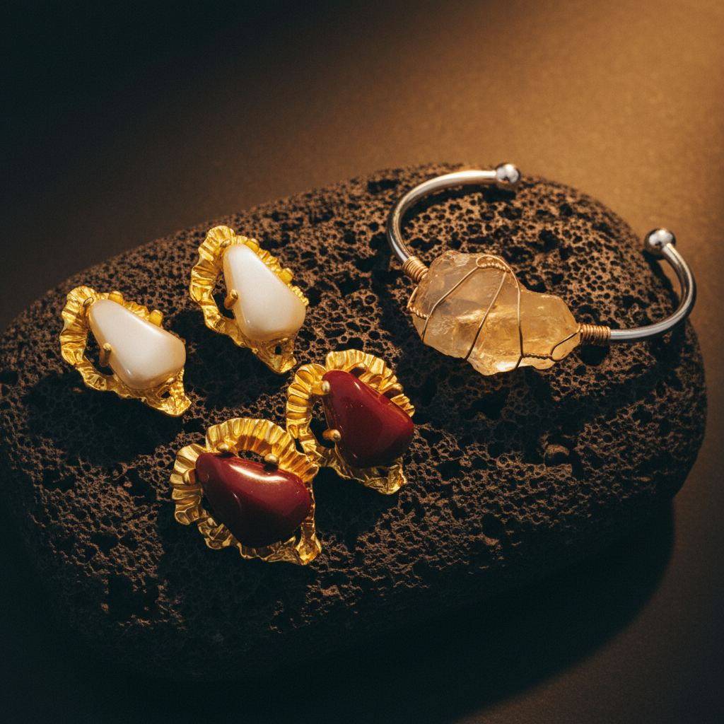 Brincos duo — still life escuro