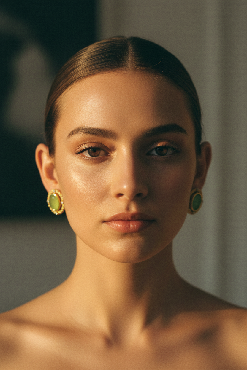 Brincos Jade Dourado — Frente
