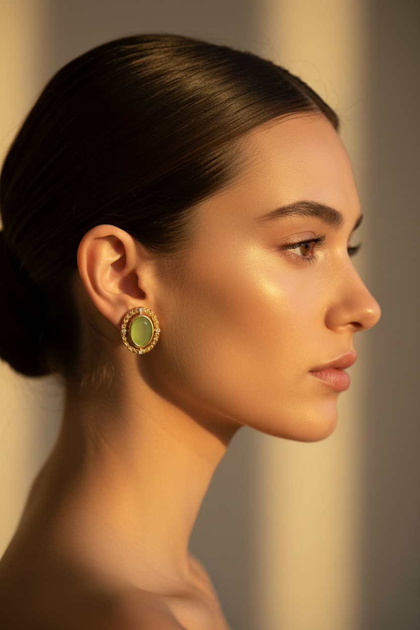 Brincos Jade Dourado — Retrato