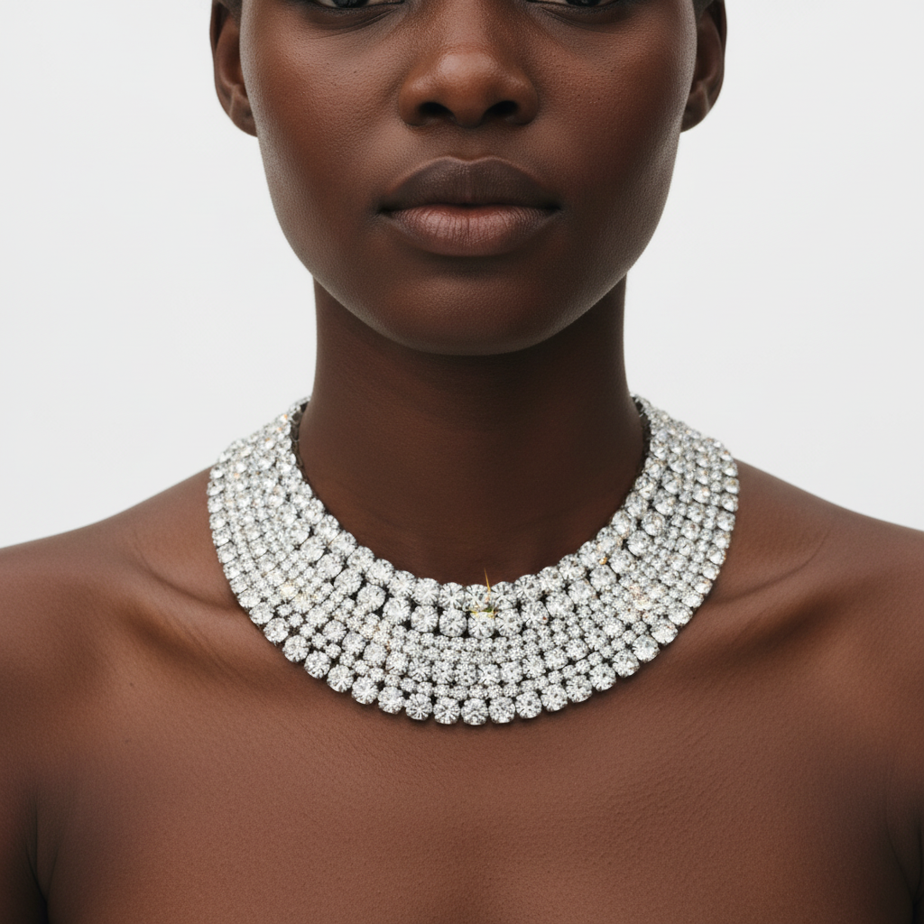 Colar Bib Prata — realista modelo negra