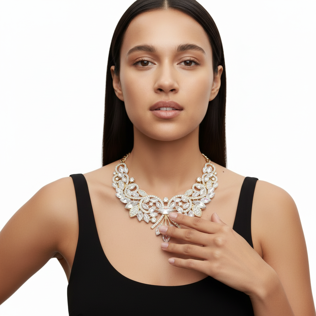 Colar Flor Branco — pose elegante