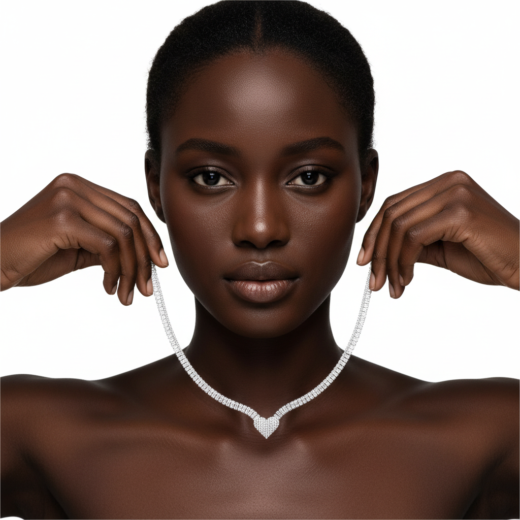 Colar Riviera — modelo negra a segurar