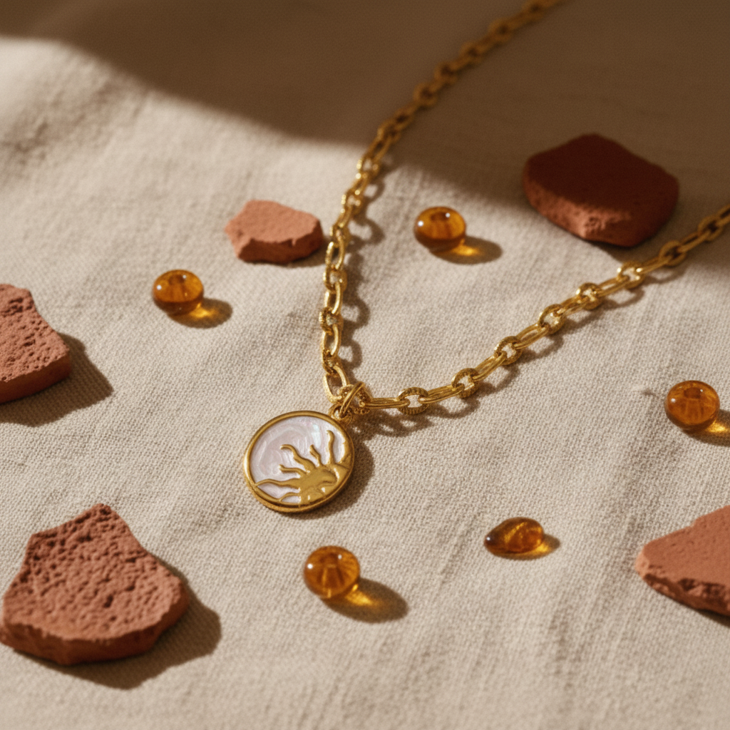 Colar Sol — linho terracota âmbar