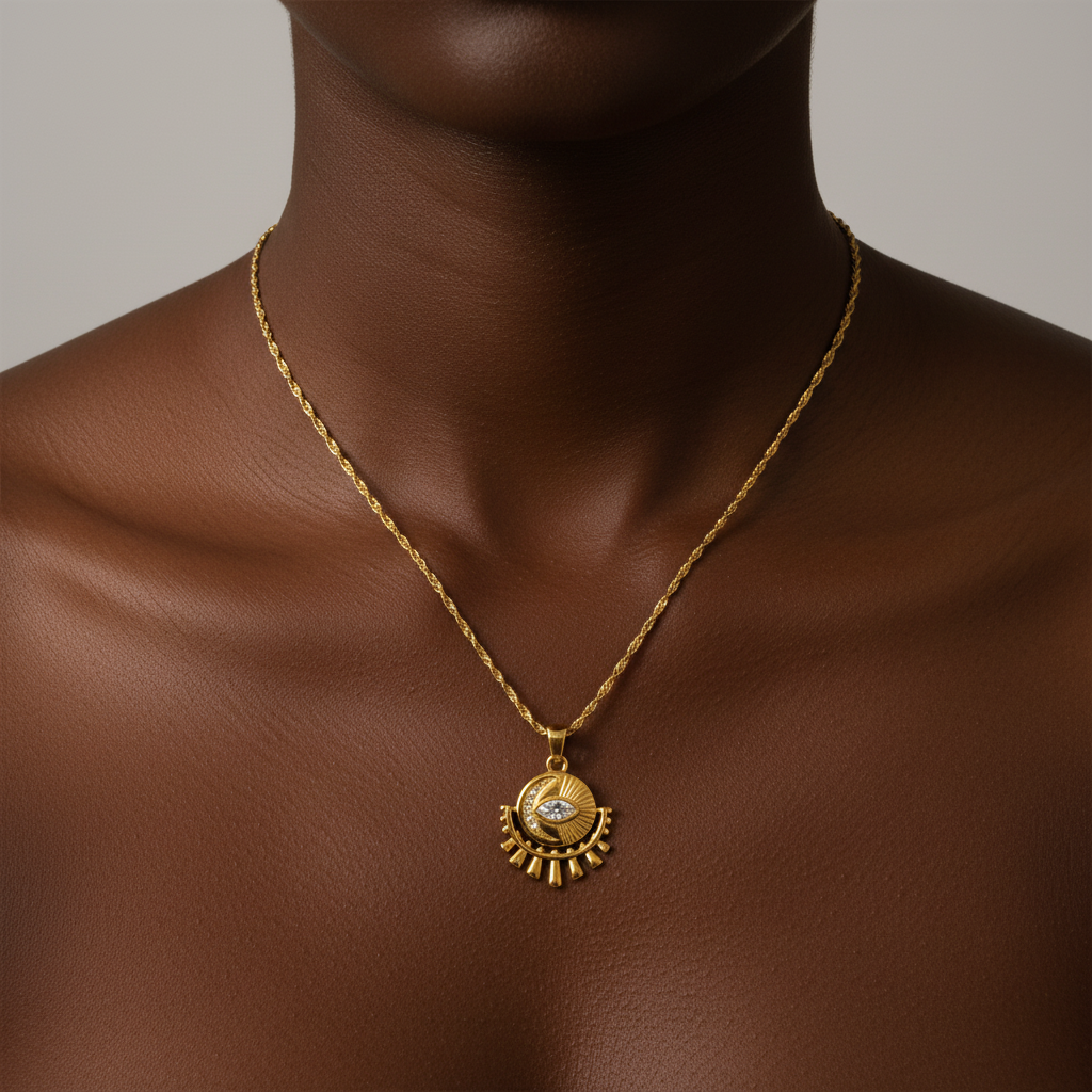 Colar Sol Olho — modelo negra