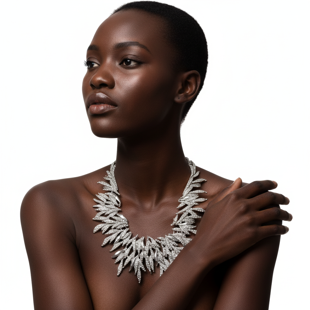 Colar Statement Prata — modelo pose diferente