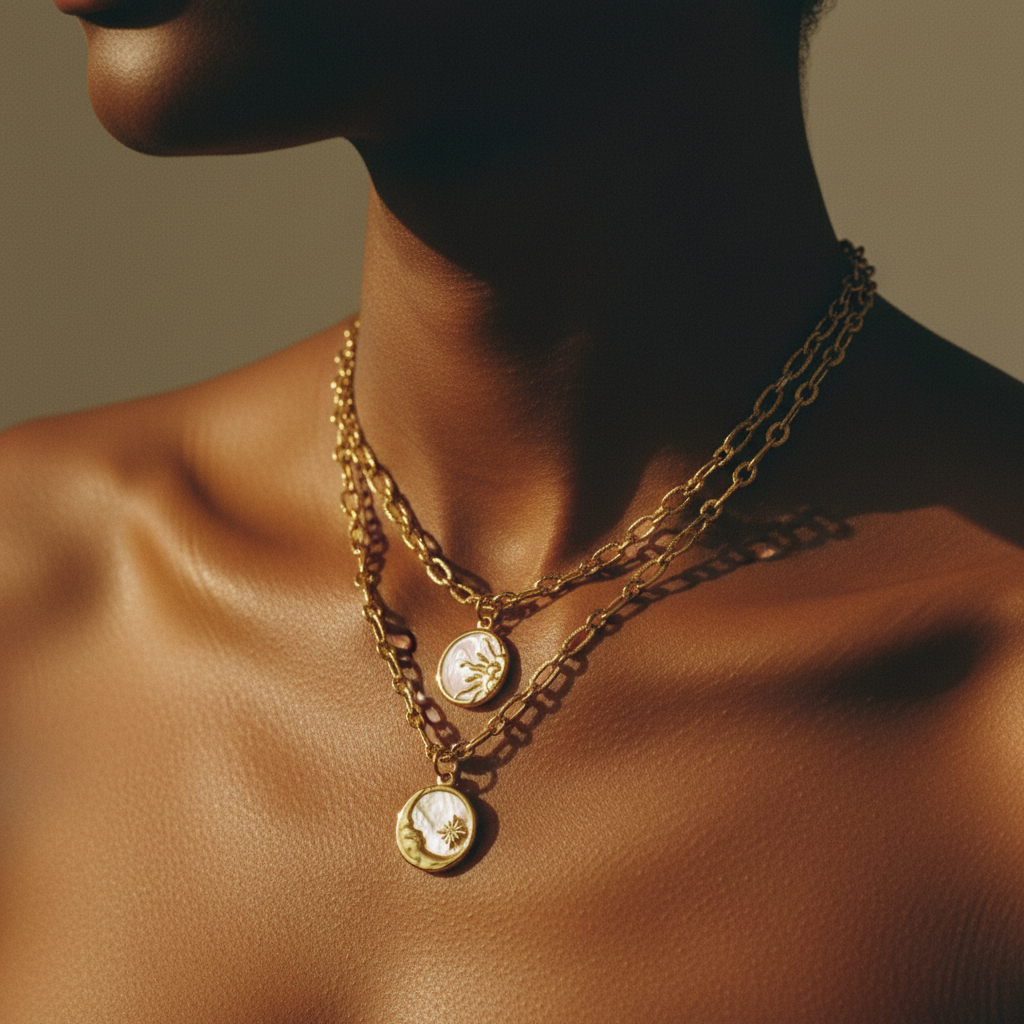 Colares Sol & Lua — layering modelo negra