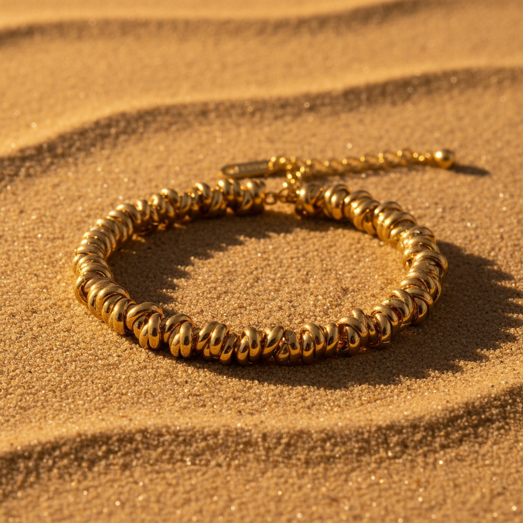 Pulseira Espiral Dourada — areia golden hour