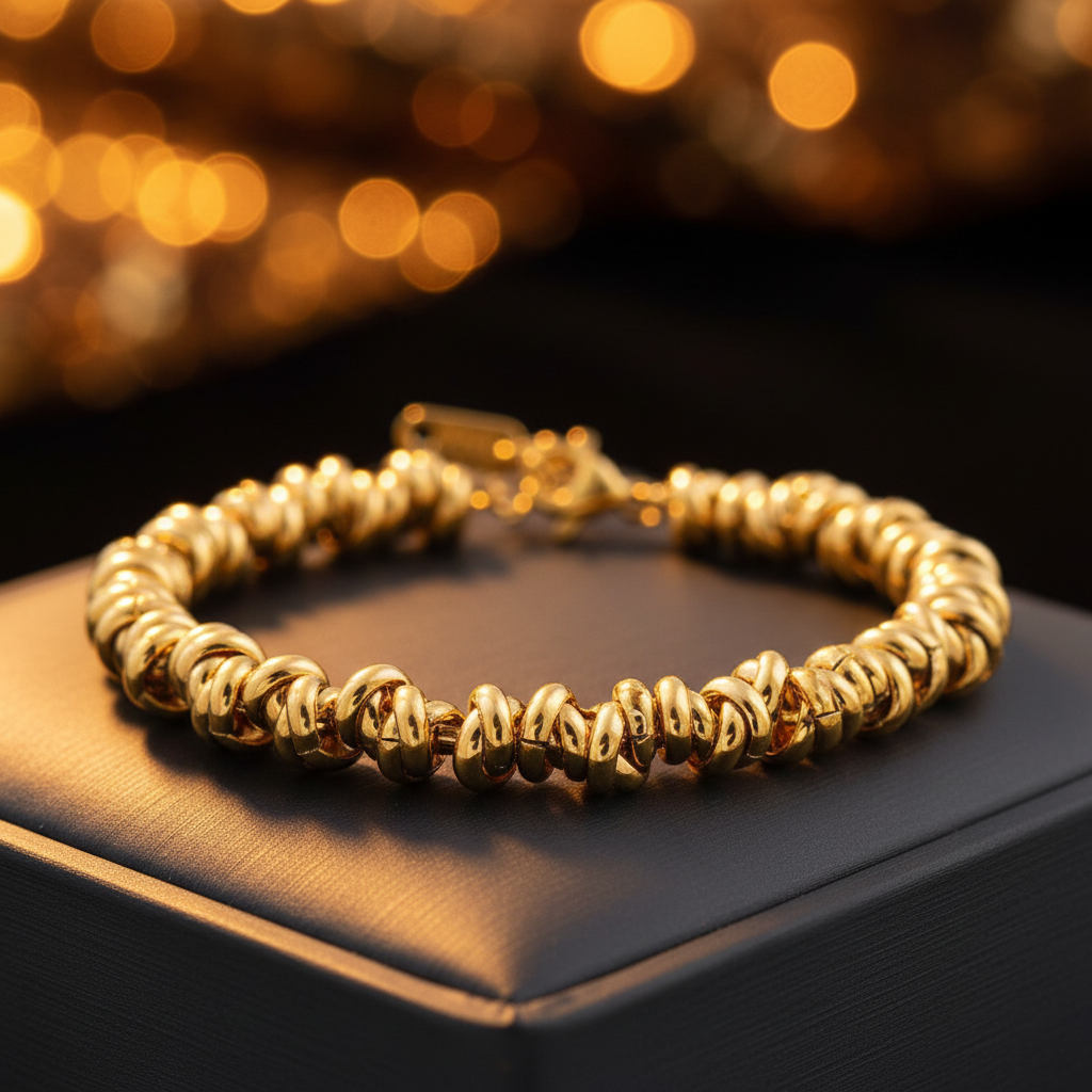 Pulseira Espiral Dourada — macro