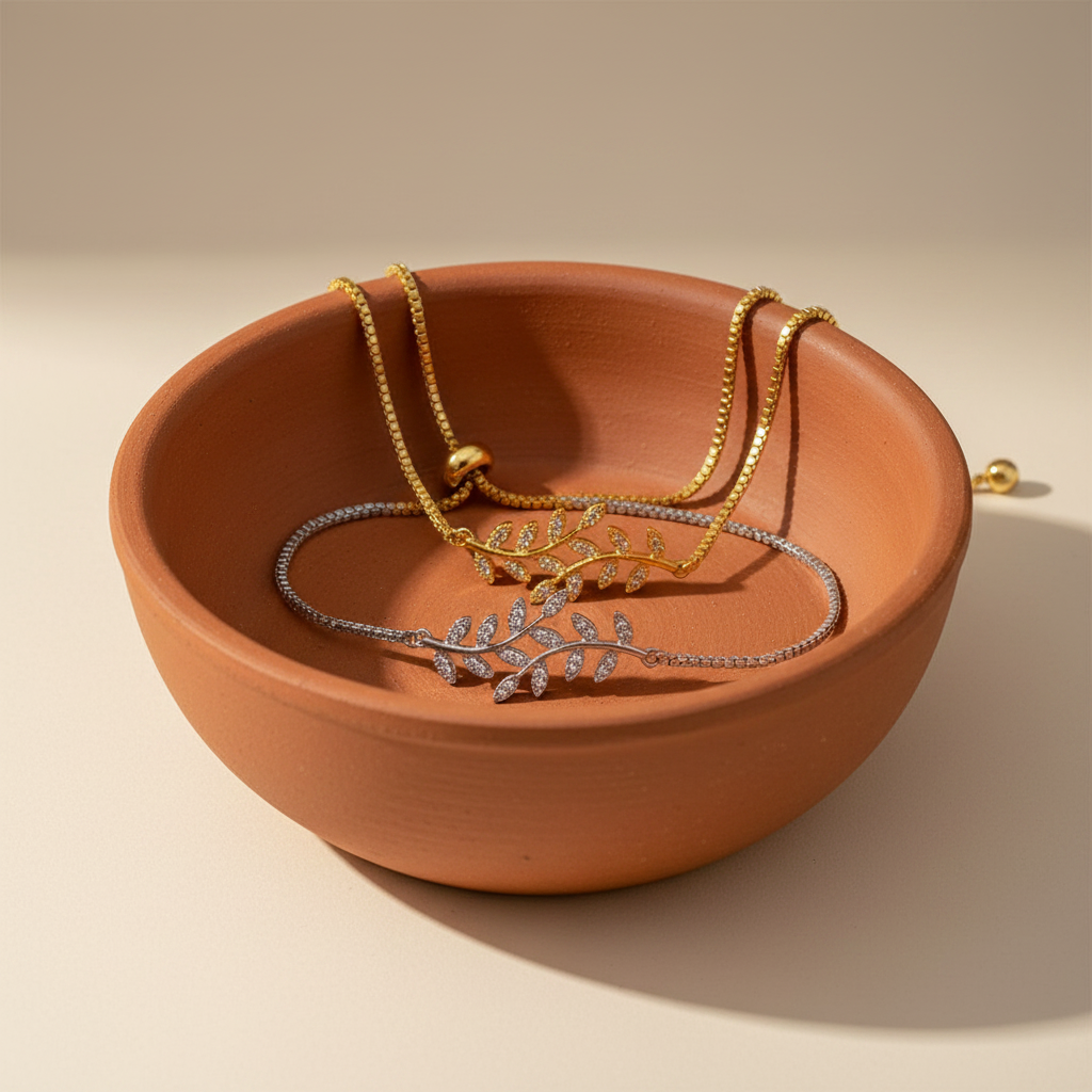 Pulseira Folha — taça terracota gold & prata