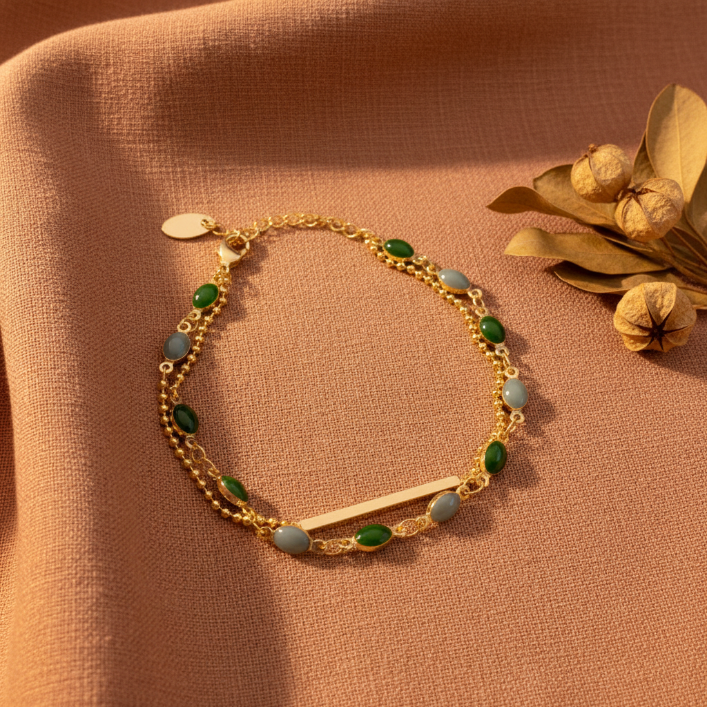 Pulseira Jade Gold — flat lay