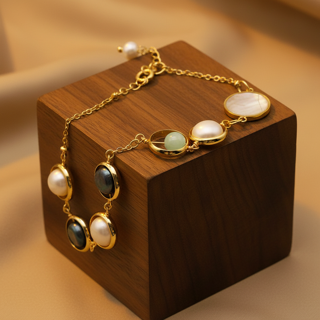 Pulseira Pérolas Madeira