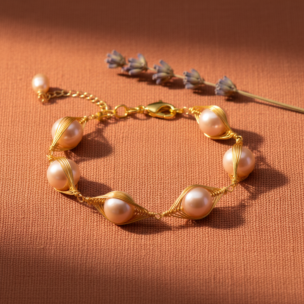 Pulseira Pérolas Ouro — terracota